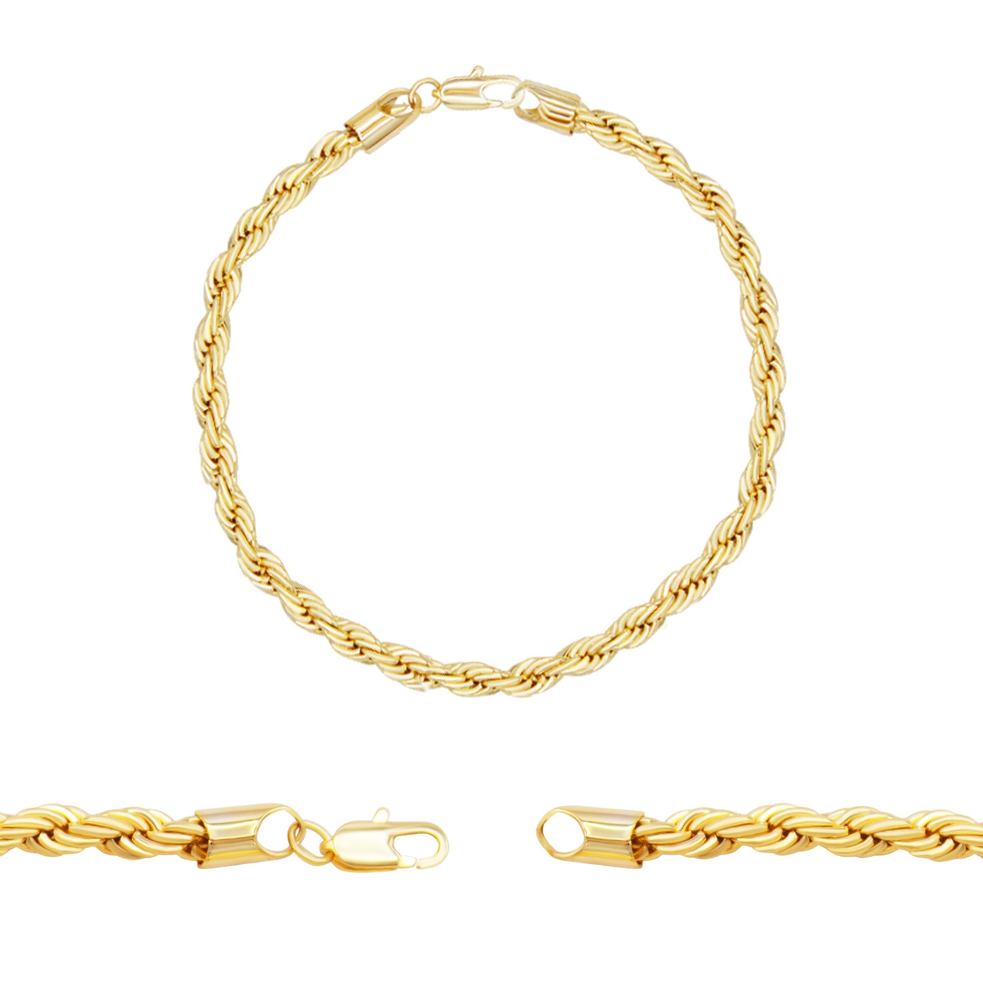 Rope Chain 14K Gold Filled Bracelet 8.5" Set Lobster Claw Clasp Men Jewelry 5 mm 6 mm