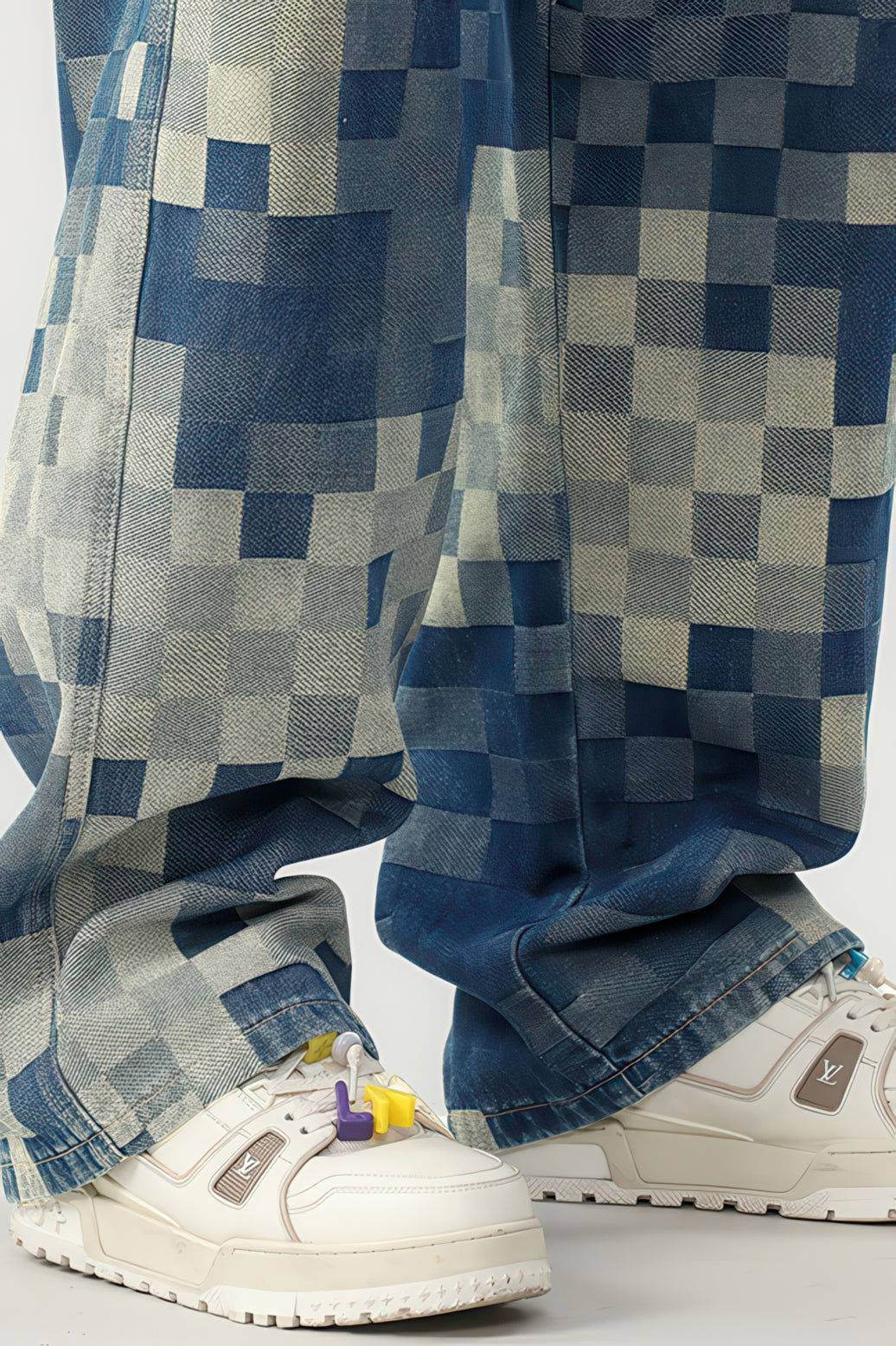 Plaid Patchwork Jeans - Oversized Wide-Leg Streetwear Pants