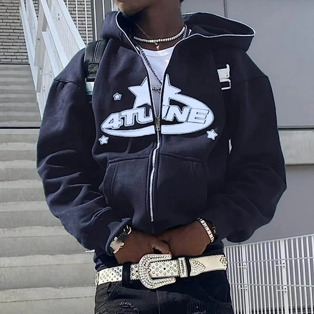 Y2K Letter Print Zip-Up Hoodie