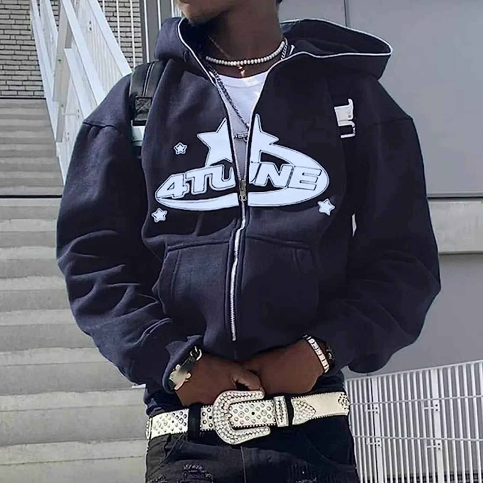 Y2K Letter Print Zip-Up Hoodie