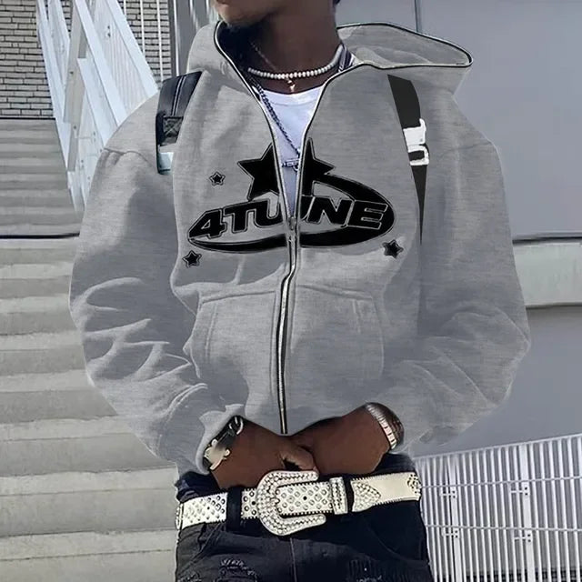 Y2K Letter Print Zip-Up Hoodie