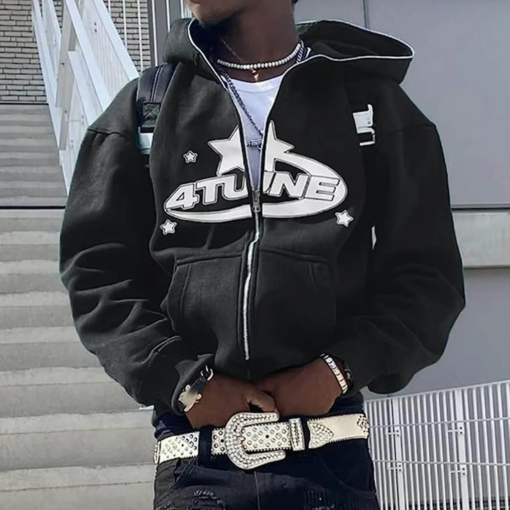 Y2K Letter Print Zip-Up Hoodie