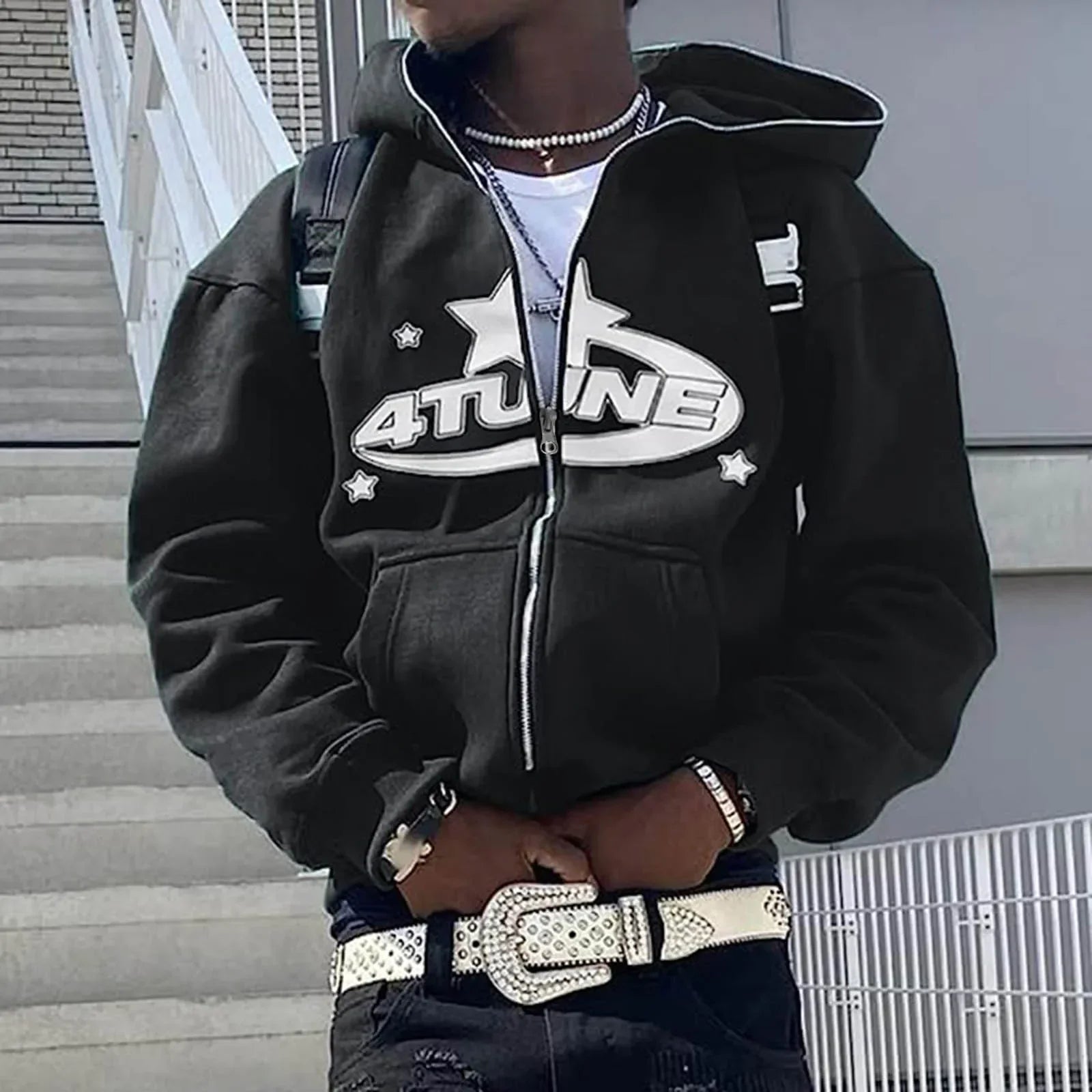 Y2K Letter Print Zip-Up Hoodie