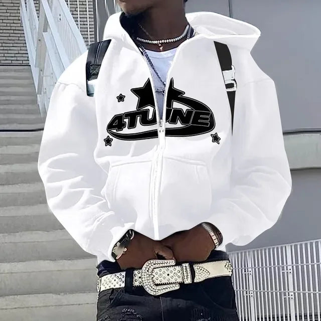 Y2K Letter Print Zip-Up Hoodie
