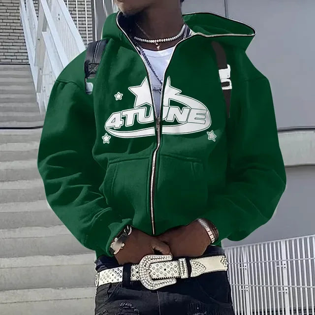 Y2K Letter Print Zip-Up Hoodie