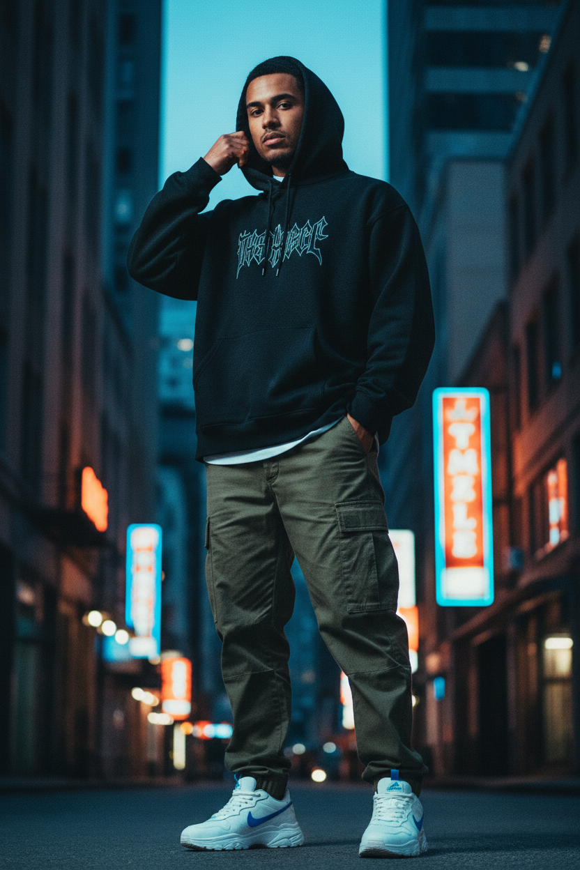 Confident guy in streetwear - hoodie & cargo pants