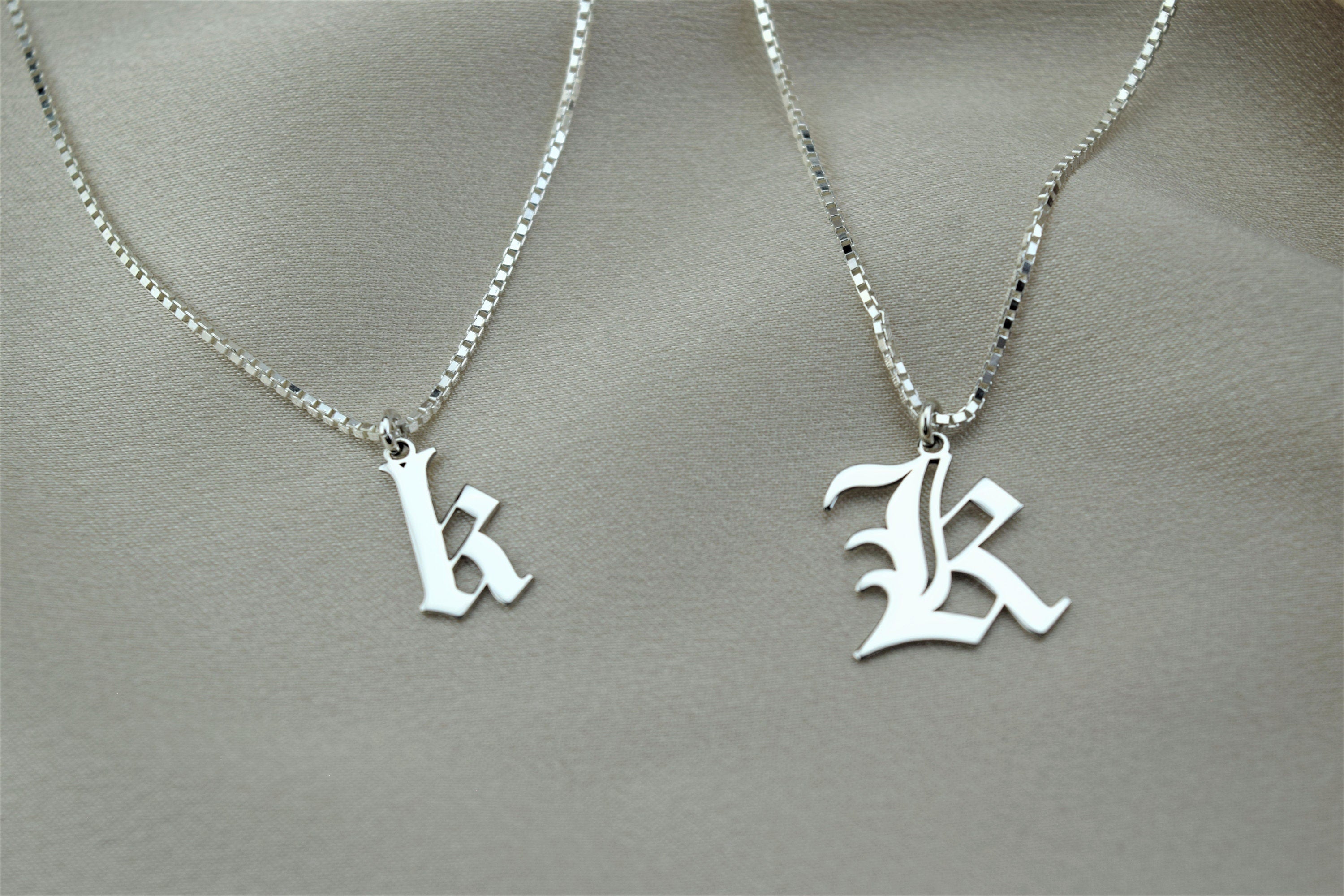 SilverCraft Men's Initial Necklace - Personalized Gothic Style Box Chain Jewelry